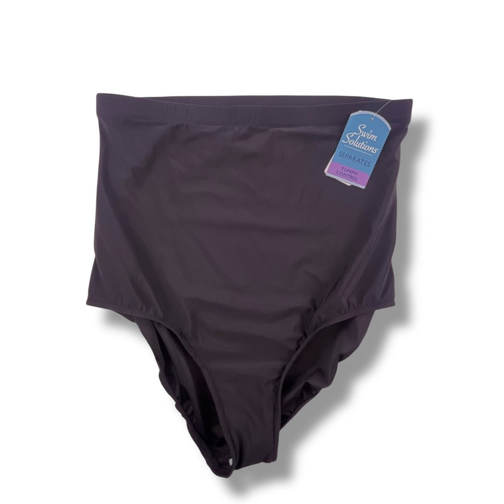 Swim Solutions Women Black High Waist Brief Tummy Control Bikini Bottom Size 18